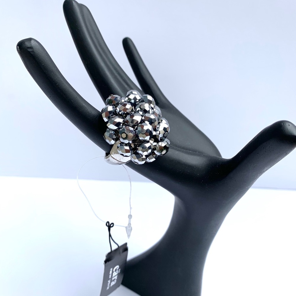 Silver Beaded Statement Ring